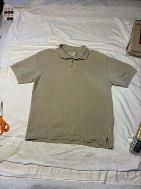 Summa Men's Vintage Beige Ribbed Textured 100% Cotton Short Sleeve Polo Shirt Si